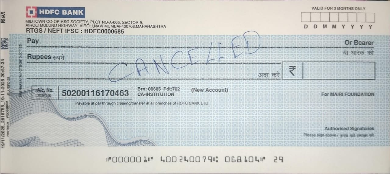 Mairi Foundation Cancelled Cheque
